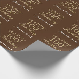 Happy 100th Birthday Gold Glitter and Brown Wrapping Paper