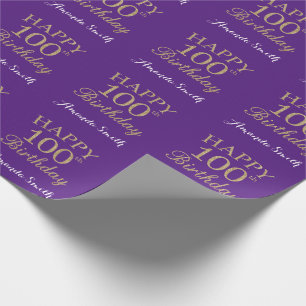 Happy 100th Birthday Gold Glitter and Purple Wrapping Paper