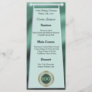 Happy 100th Birthday Green Glitter Foil Menu