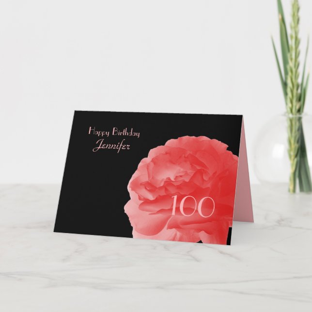Happy 100th Birthday Greeting Card Coral Pink Rose (Front)
