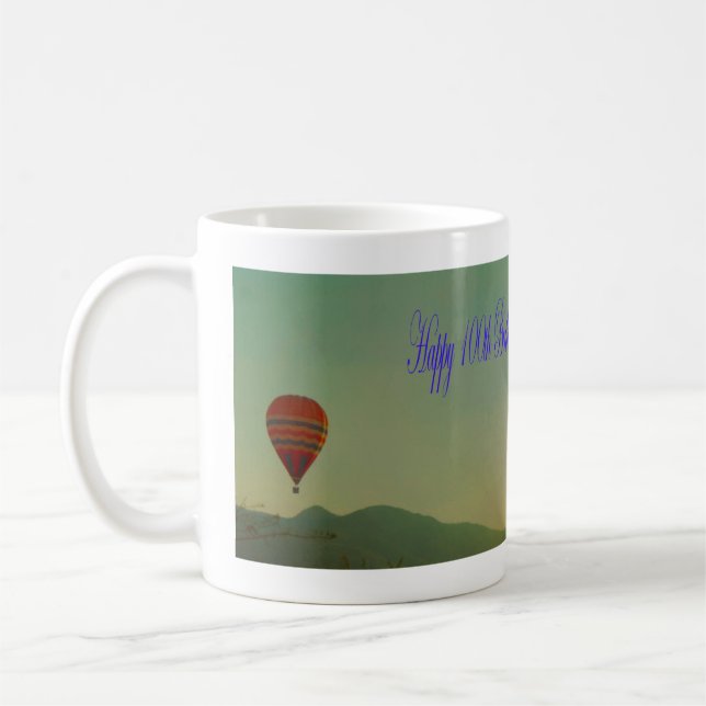Happy 100th Birthday Hot Air Balloon Coffee Mug (Left)