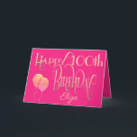 Happy 100th Birthday Name Stylish Script Gold Pink Card<br><div class="desc">Stylish elegance with this decorative lettering in gold on a hot pink backdrop to wish a Happy 100th birthday. Happy Birthday is set in an ornate script, and the age is in a cordinating typeface with name in script at the bottom. Easily personalize the name and words inside to your...</div>