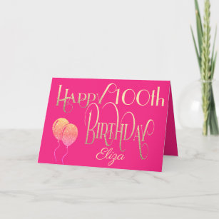 Happy 100th Birthday Name Stylish Script Gold Pink Card