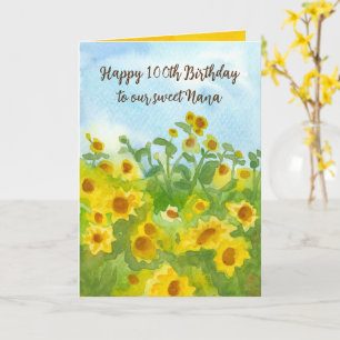 Happy 100th Birthday Nana Sunflowers Custom Age Card