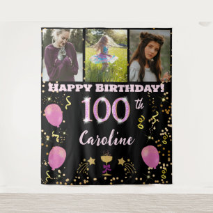 Happy 100th Birthday Pink Glitter & 3 photos Tapestry