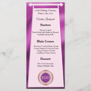 Happy 100th Birthday Pink Glitter Foil Menu