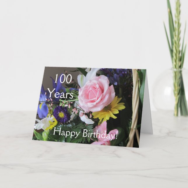 Happy 100th Birthday! Pink Rose Bouquet Card (Front)