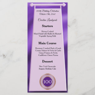Happy 100th Birthday Purple Glitter Foil Menu