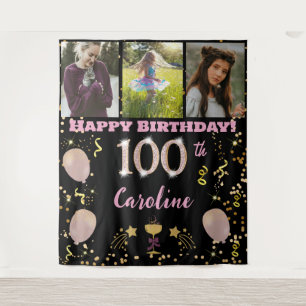 Happy 100th Birthday Rose Gold Glitter, 3 photos Tapestry
