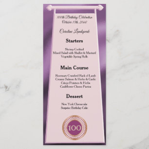 Happy 100th Birthday Rose Gold Glitter Foil Menu