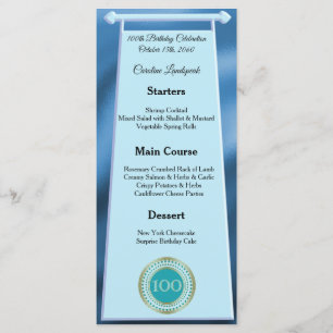 Happy 100th Birthday Teal Blue Glitter Foil  Menu