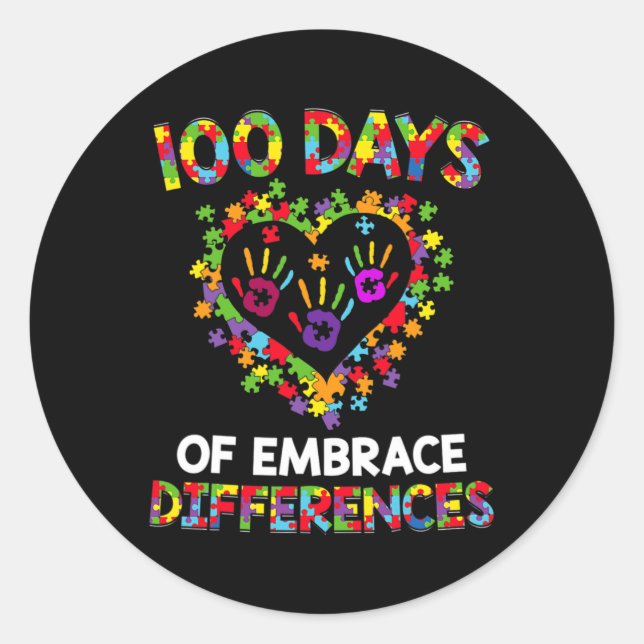 Happy 100th Day 100 Days Of School Autism Awarenes Classic Round Sticker (Front)