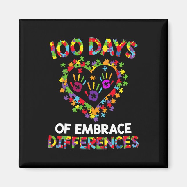 Happy 100th Day 100 Days Of School Autism Awarenes Magnet (Front)