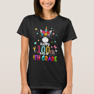 Happy 100th Day Of 4th Grade Unicorn Face Mask Tea T-Shirt
