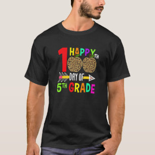 Happy 100th Day Of 5th Grade Leopard Print Teacher T-Shirt
