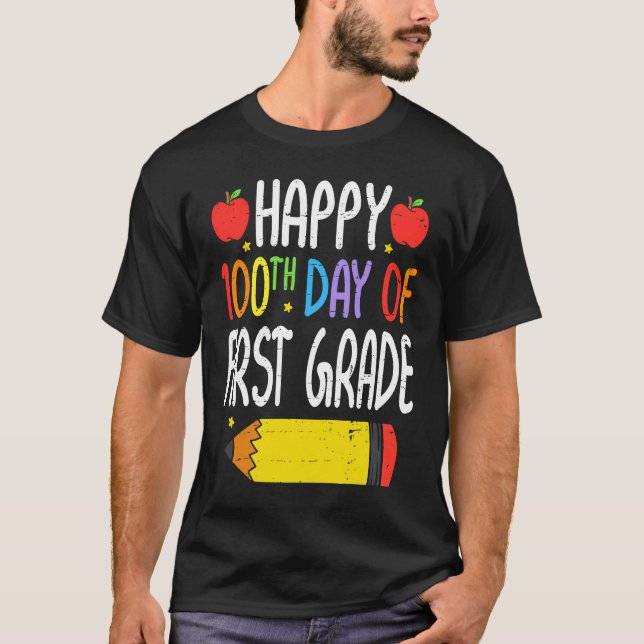 Happy 100th Day Of First grade Teacher Students 10 T-Shirt (Front)