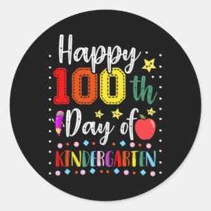 Happy 100th Day Of Kindergarten Colourful Teacher Classic Round Sticker