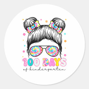 Happy 100th Day Of Kindergarten Messy Bun 100 Days Classic Round Sticker