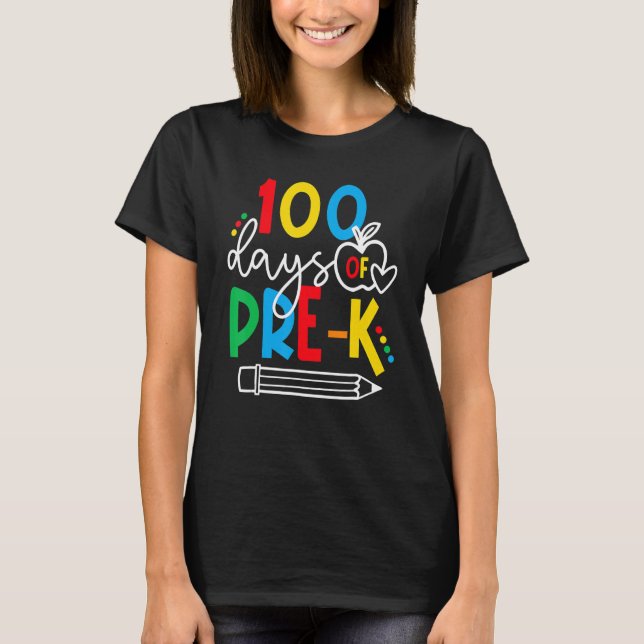 Happy 100th Day Of Pre-K Funny 100 Days School Gif T-Shirt (Front)