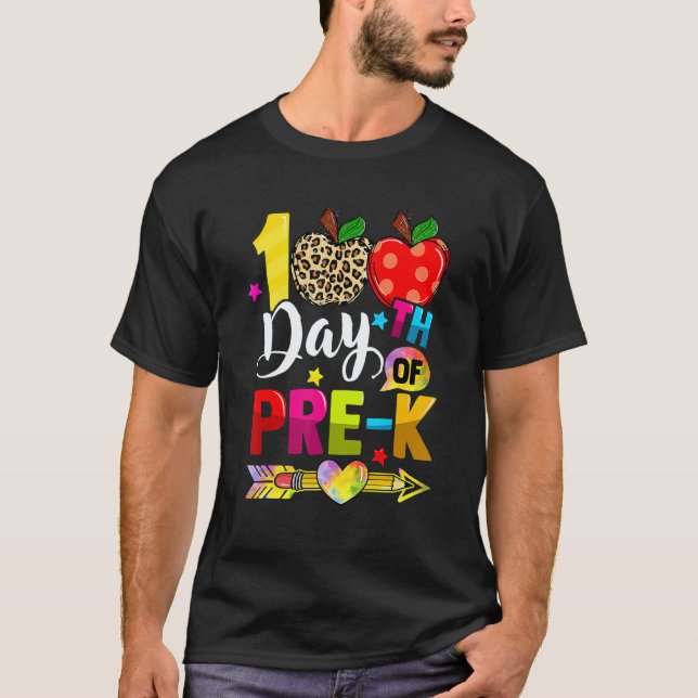 Happy 100th Day Of Pre K Leopard Teacher 100th Day T-Shirt (Front)