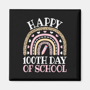 Happy 100th Day Of School 100 Days Leopard Rainbow Magnet