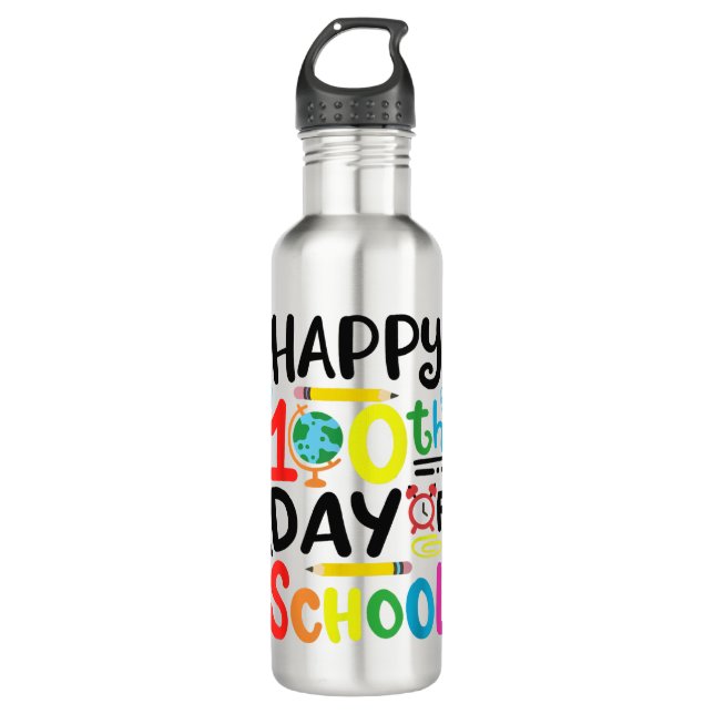 Happy 100th Day of School 100 Days of School Teach 710 Ml Water Bottle (Front)