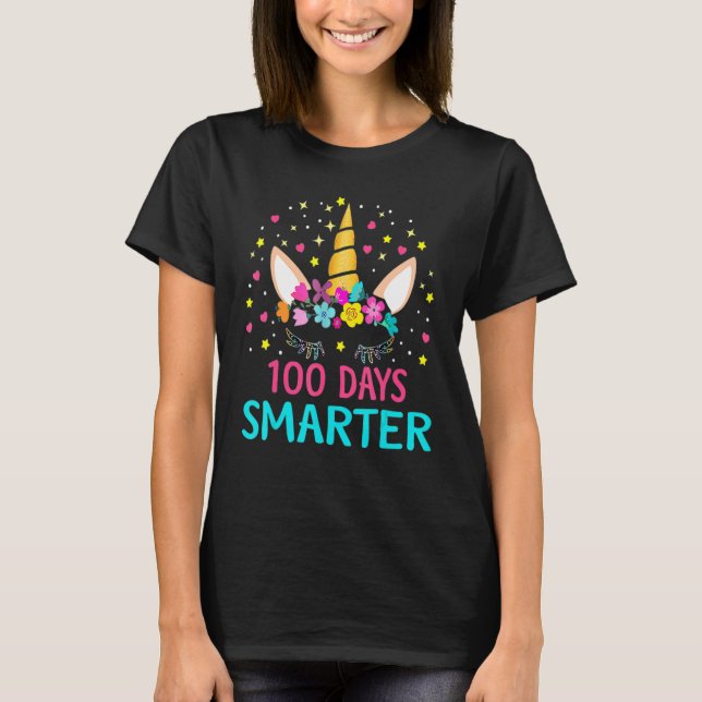 Happy 100th Day Of School 100 Days Smarter Unicorn T-Shirt (Front)