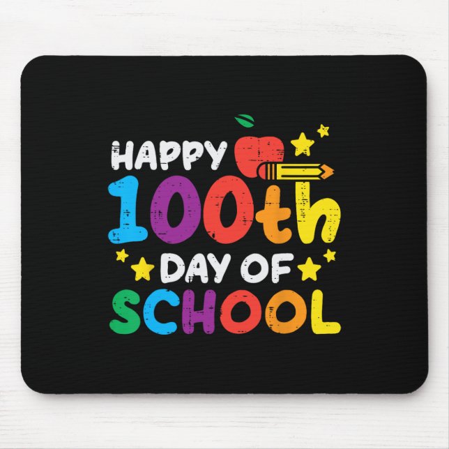 Happy 100th Day Of School Apple Pencil 100 Days Te Mouse Mat (Front)