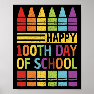 Happy 100th Day Of School Boys Girls Kids 100 Days Poster