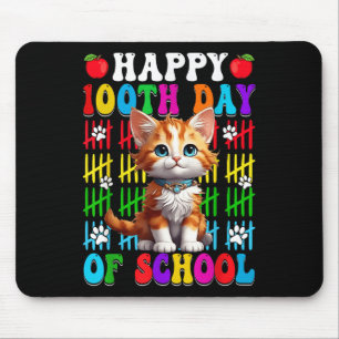 Happy 100th Day Of School Cat 100 Days Smarter Boy Mouse Mat