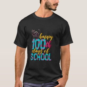 Happy 100th Day Of School Cat Teacher Student Kids T-Shirt