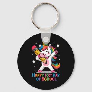 Happy 100th Day Of School Cute Rainbow Unicorn Wom Key Ring