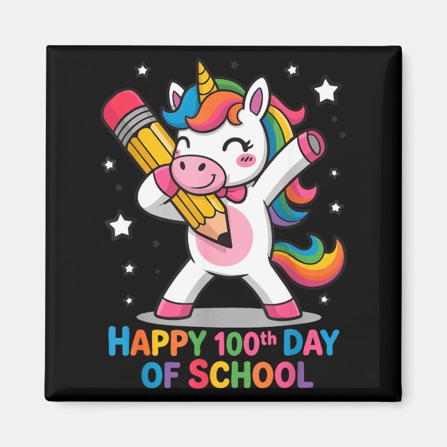 Happy 100th Day Of School Cute Rainbow Unicorn Wom Magnet (Front)