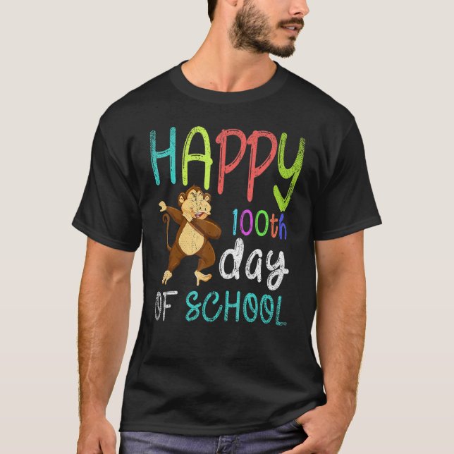 Happy 100th Day Of School Dabbing Monkey 100 Days  T-Shirt (Front)
