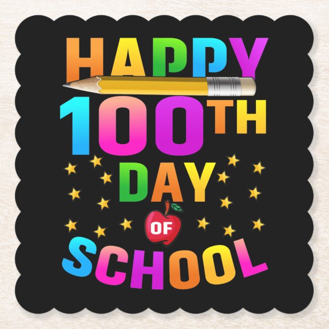 Happy 100th Day of School For Teachers & Students Paper Coaster (Front)