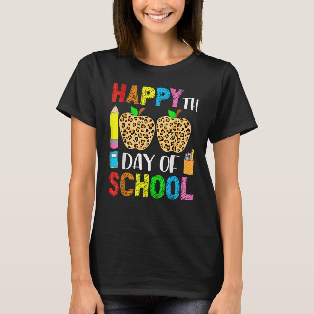 Happy 100th Day Of School Leopard print teacher st T-Shirt (Front)