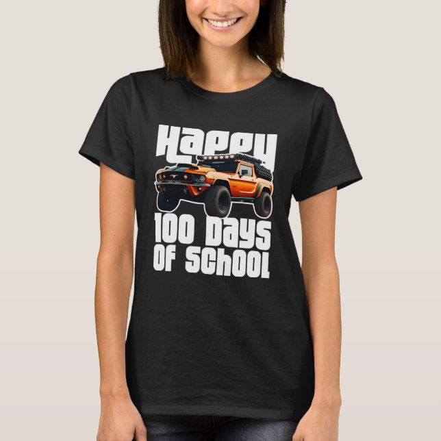 Happy 100th Day Of School Monster Truck Boys Kids  T-Shirt (Front)
