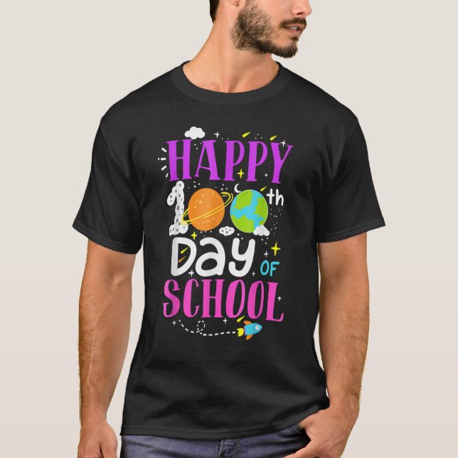 Happy 100th Day Of School Planets Universe Lovers T-Shirt (Front)