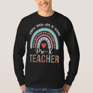 Happy 100th Day of School Pre-K Teacher Rainbow Le T-Shirt
