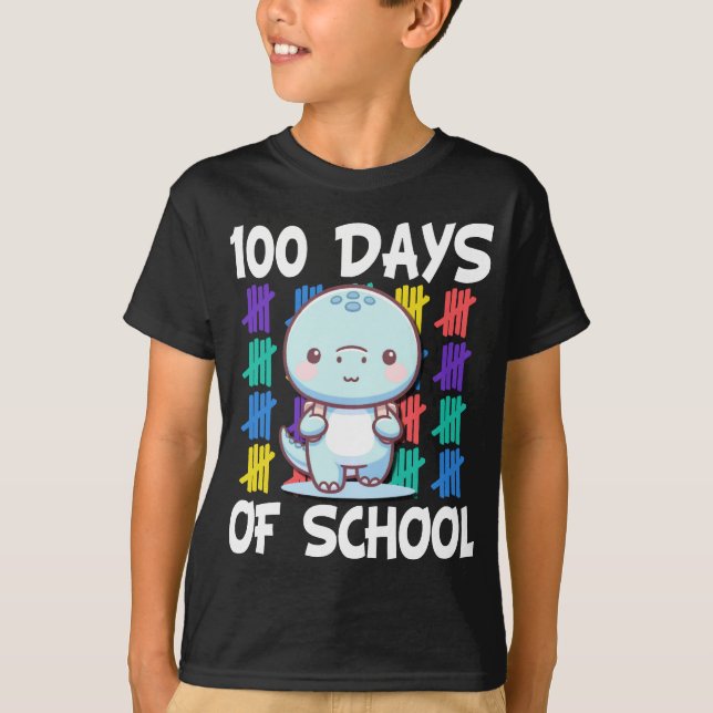 Happy 100th Day of School Rainbow Dino for Smarter T-Shirt (Front)
