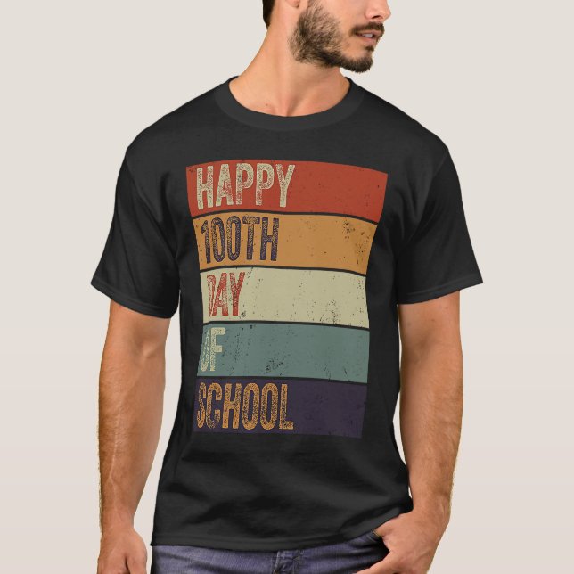 Happy 100th Day Of School Teacher 100 Days Retro V T-Shirt (Front)