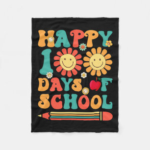 Happy 100th Day Of School Teacher Groovy - 100 Day Fleece Blanket