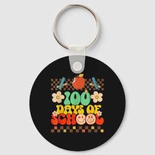 Happy 100th Day Of School Teacher Kids Retro Groov Key Ring