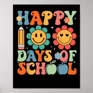 Happy 100th Day Of School Teacher Kids Retro Groov Poster