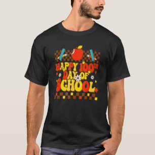 Happy 100th Day Of School Teacher Kids Retro Groov T-Shirt
