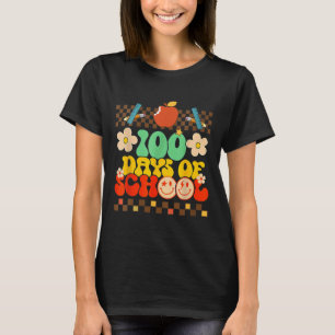 Happy 100th Day Of School Teacher Kids Retro Groov T-Shirt