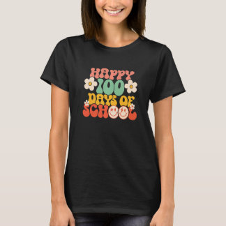 Happy 100th Day Of School Teacher Kids Retro Groov T-Shirt