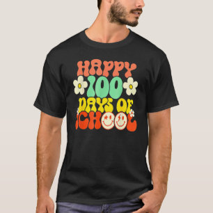 Happy 100th Day Of School Teacher Kids Retro Groov T-Shirt