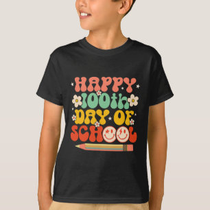 Happy 100th Day Of School Teacher Kids Retro Groov T-Shirt