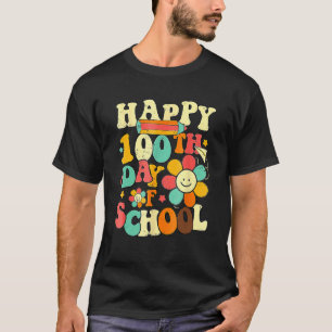 Happy 100th Day Of School Teacher Kids Retro Groov T-Shirt